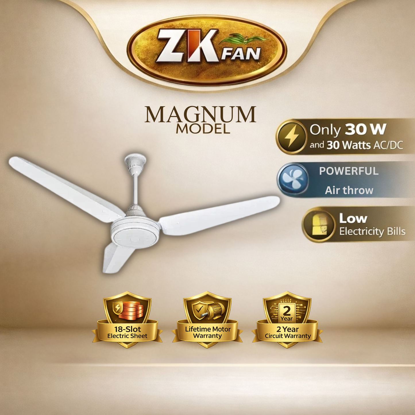 Magnum AC/DC 30 Watt Ceiling Fan – Energy Saving Fan Pakistan | ZK FAN