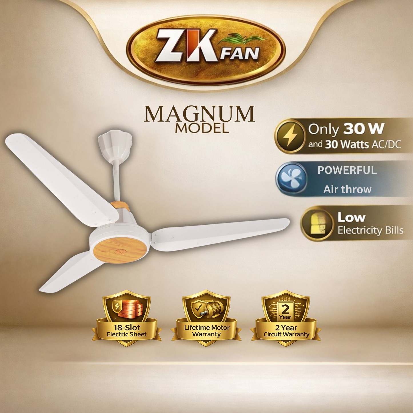 Magnum AC/DC 30 Watt Ceiling Fan – Energy Saving Fan Pakistan | ZK FAN