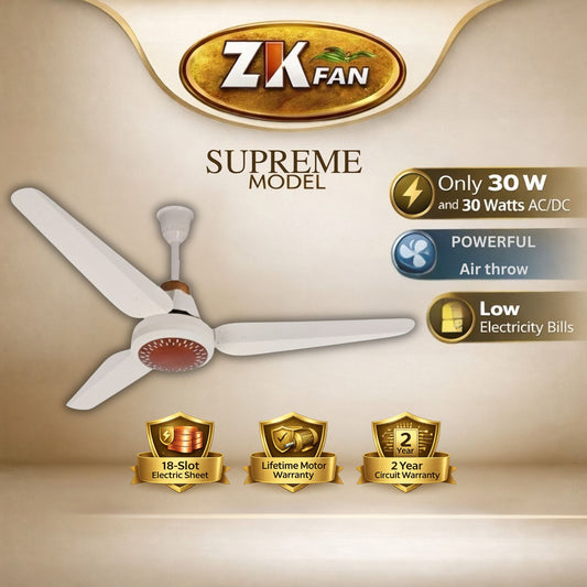 ZK FAN Supreme Model 30 Watt AC DC ceiling fan with premium design and energy saving technology Pakistan